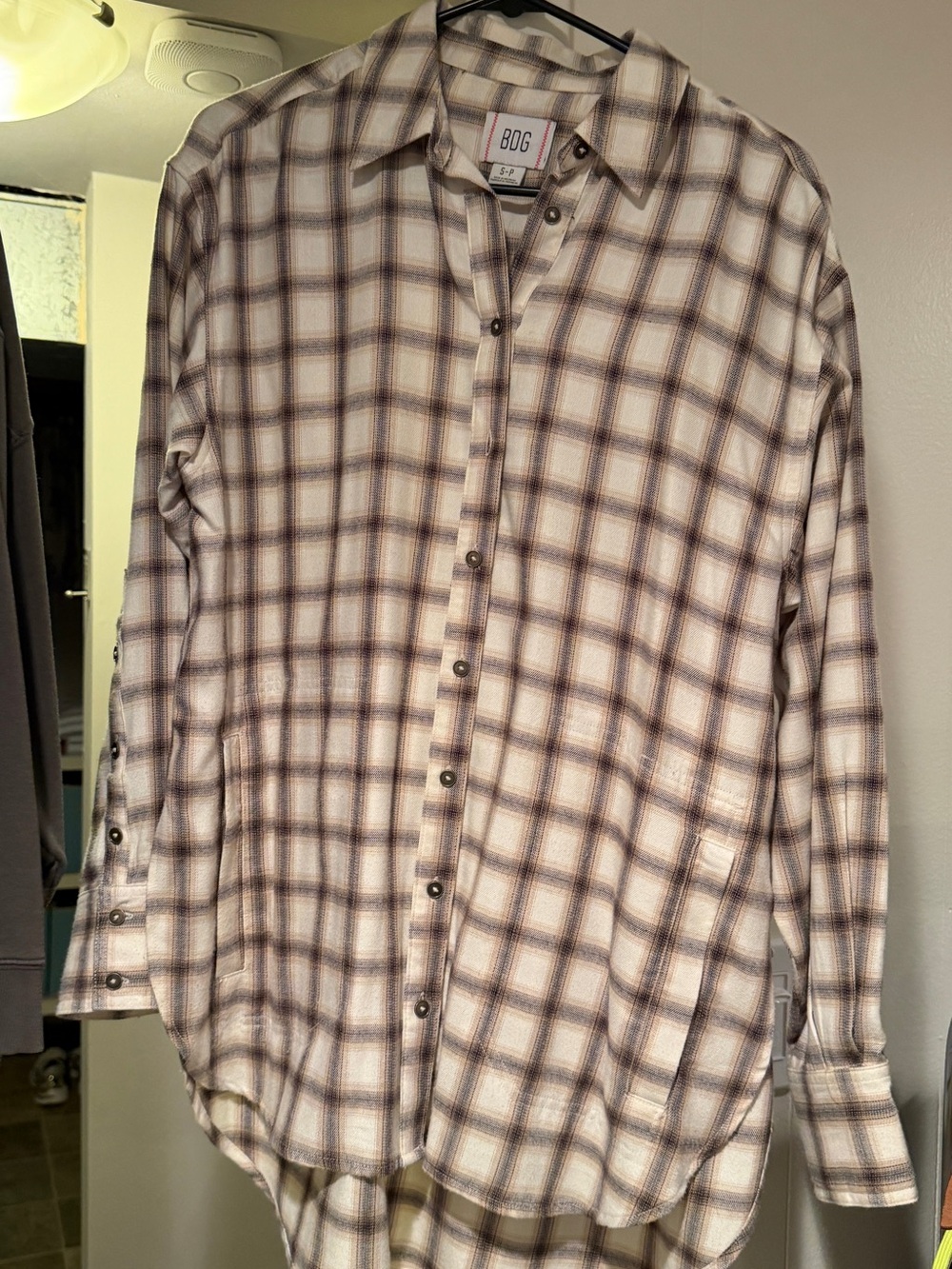 BDG womens Beige Plaid Button-Up Shirt